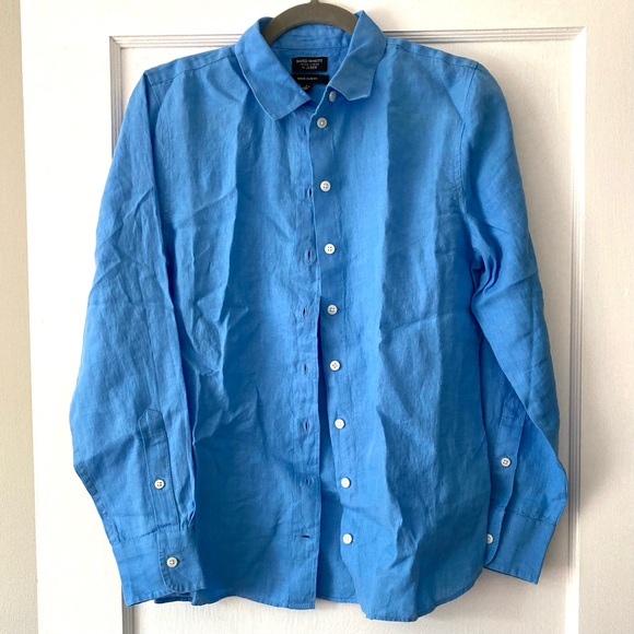 J.Crew Wren Slim Shirt in Baird McNutt Irish linen in Mountain Bluebird Blue 4 - Picture 3 of 7